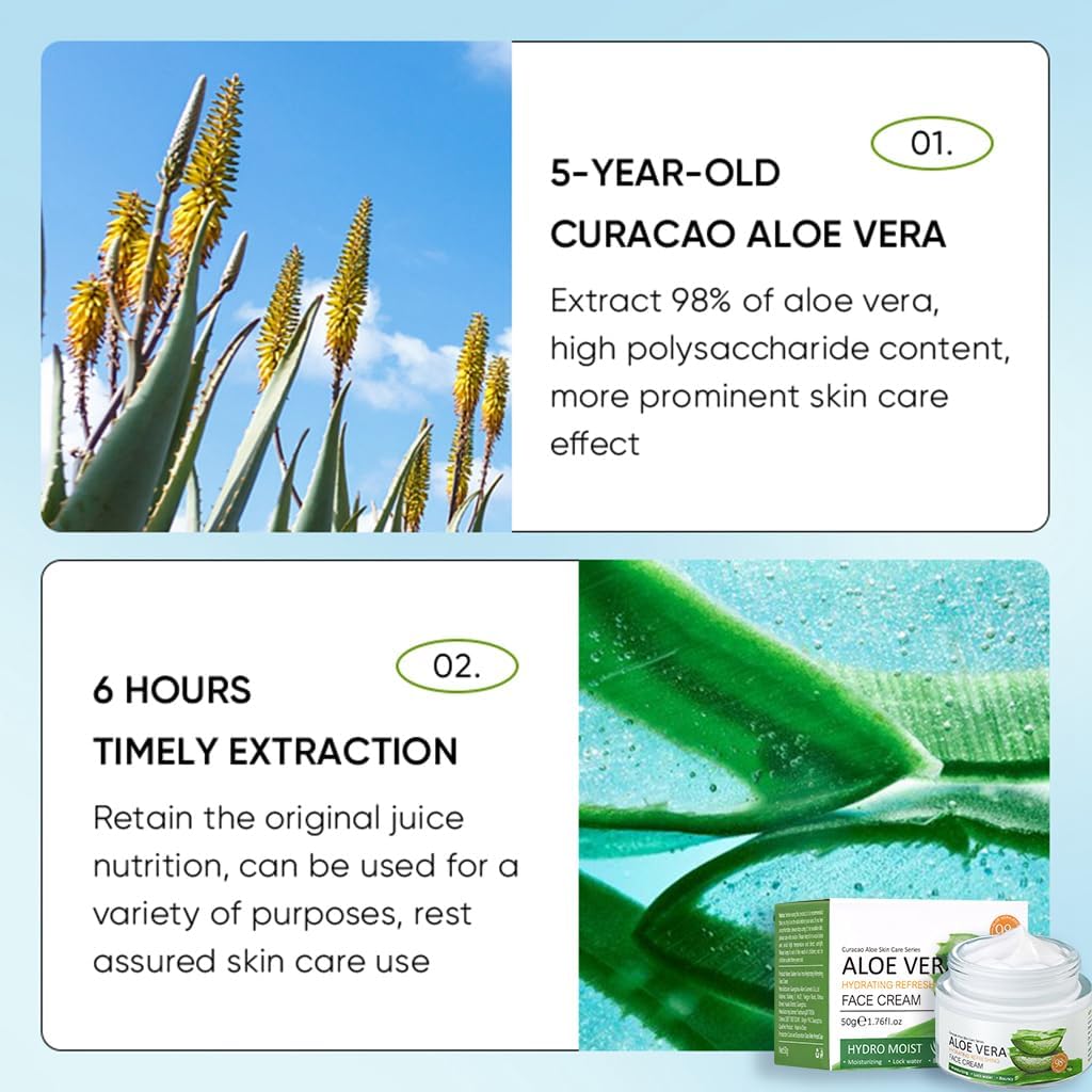 98% Aloe Vera Face Cream, Moisturiser Face Women, Aloe Vera Hydrating Face Moisturiser For All Skin Types, Face Cream for Women for Moisturising, Anti-Wrinkle and Nourishing Face 5 61up+2VAdeL. AC SL1024