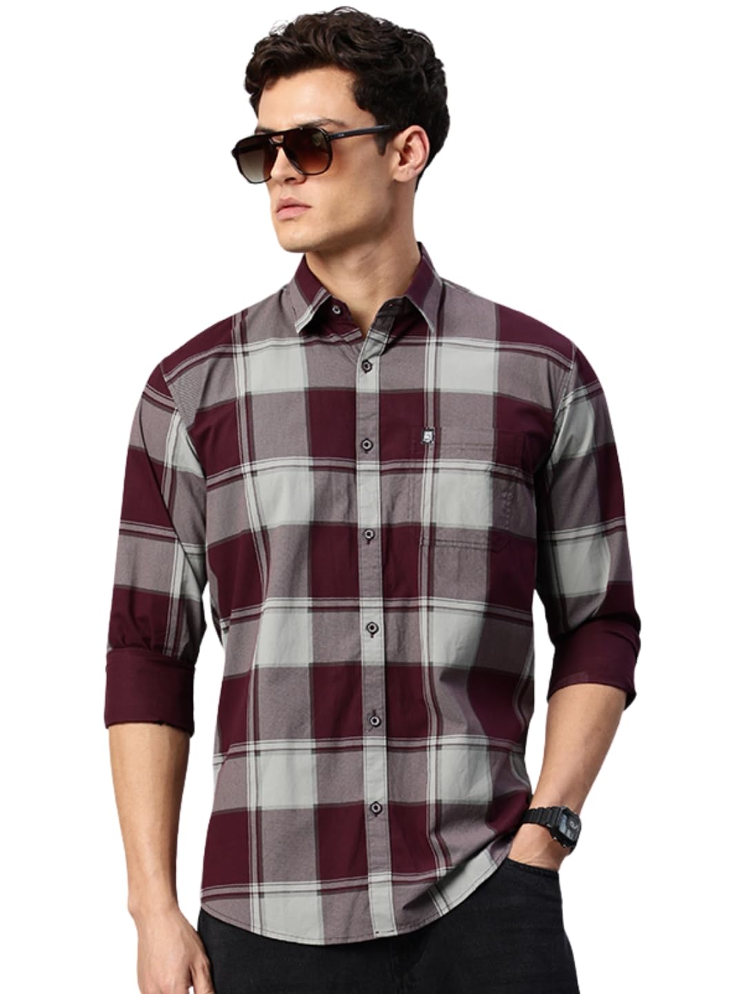 Stylish Slim Fit Cotton Spread Collar Checked Casual Shirt