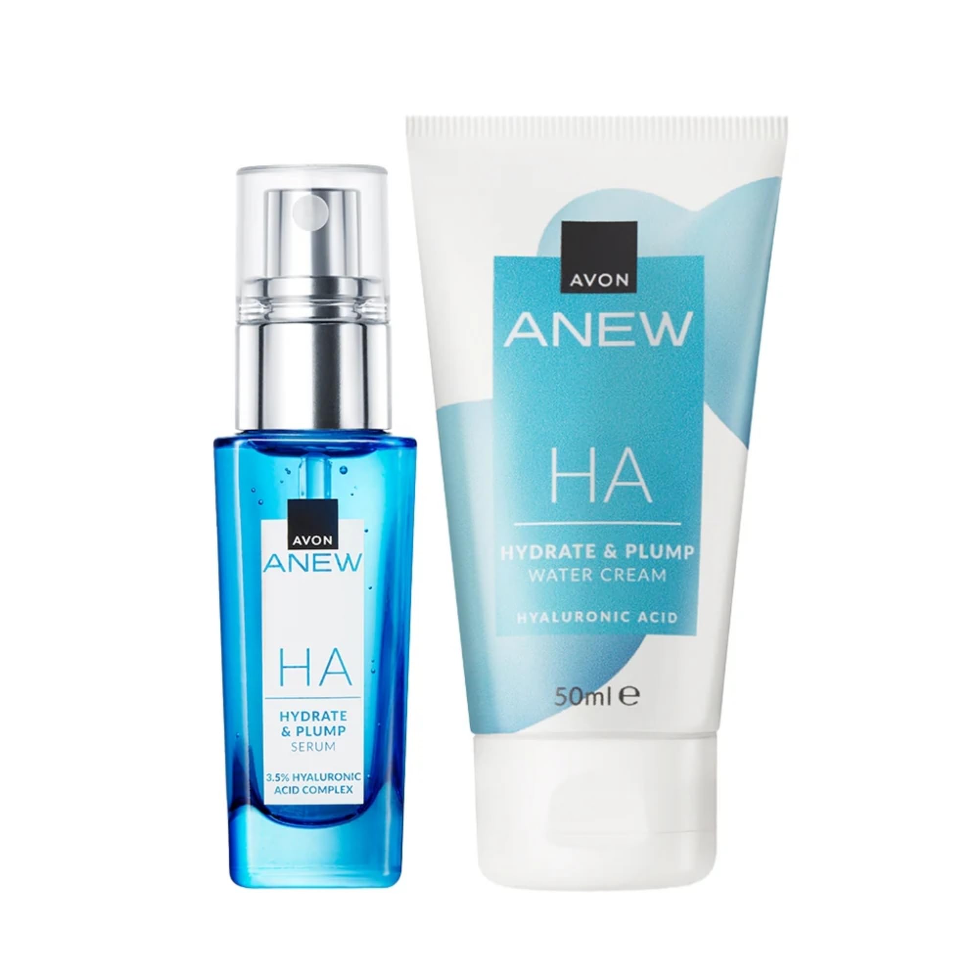 Avon Anew Hydrating Hyaluronic Duo, Water Cream 50ml + HA Serum 30ml, Keeps Skin Looking Healthy, Ultimate Skincare Duo, Powered by Hyaluronic Acid, Cruelty Free