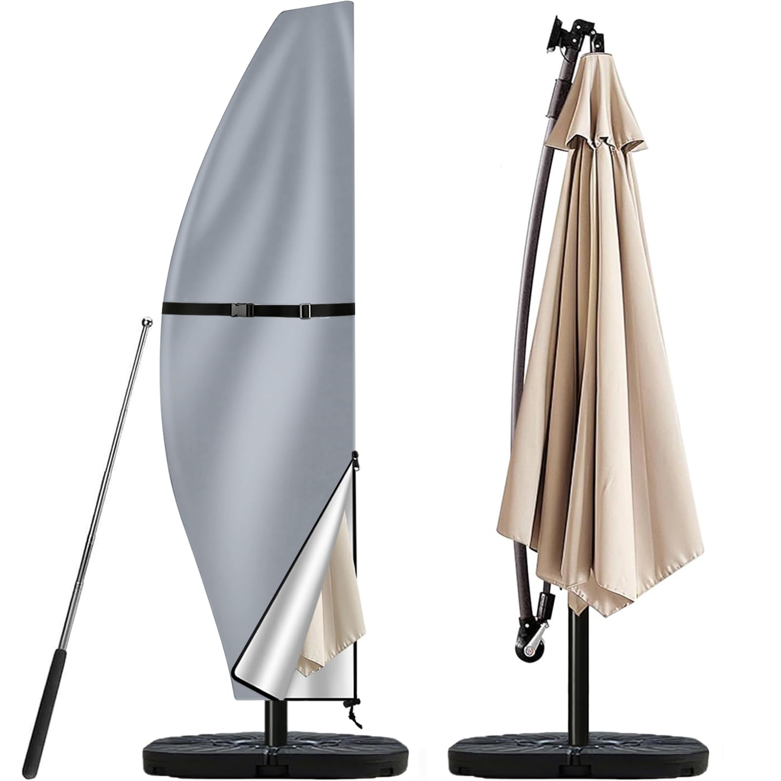Teynewer Grey Parasol Cover Waterproof, Garden Cantilever Umbrella Cover,