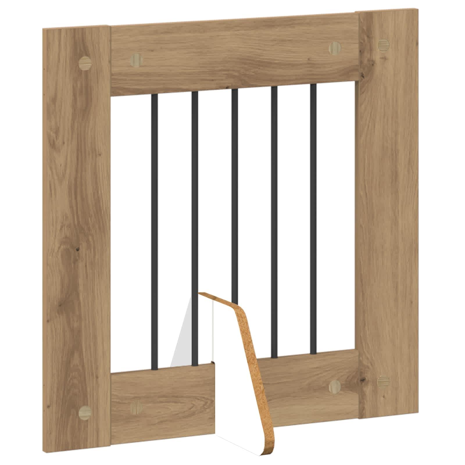 Puerta para perros con soporte, 2 unidades, roble Artisan, 60 x 60 cm, plegable, plegable, modular, ampliable, para interior y exterior, protección y cierre seguros