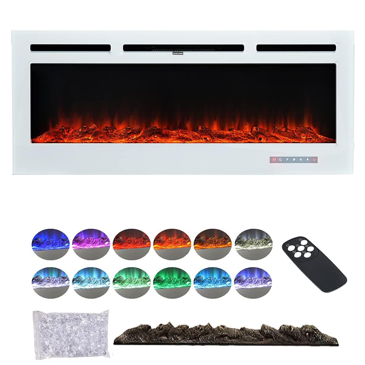 40inch Electric Fireplace Insert Wall Mounted Electric Fire With Realistic  LED Flame Effect, Crystalu0026Log Set, Overheat Protection, Remoteu0026Touch Screen  Control, 900/1800W (40'', Black) (White 60) : Amazon.co.uk: DIY u0026 Tools