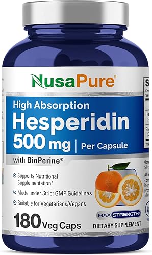 NusaPure Hesperidina 500 mg por cápsulas vegetarianas - 180 cápsulas (BioPerine, alta absorción, sin OGM)