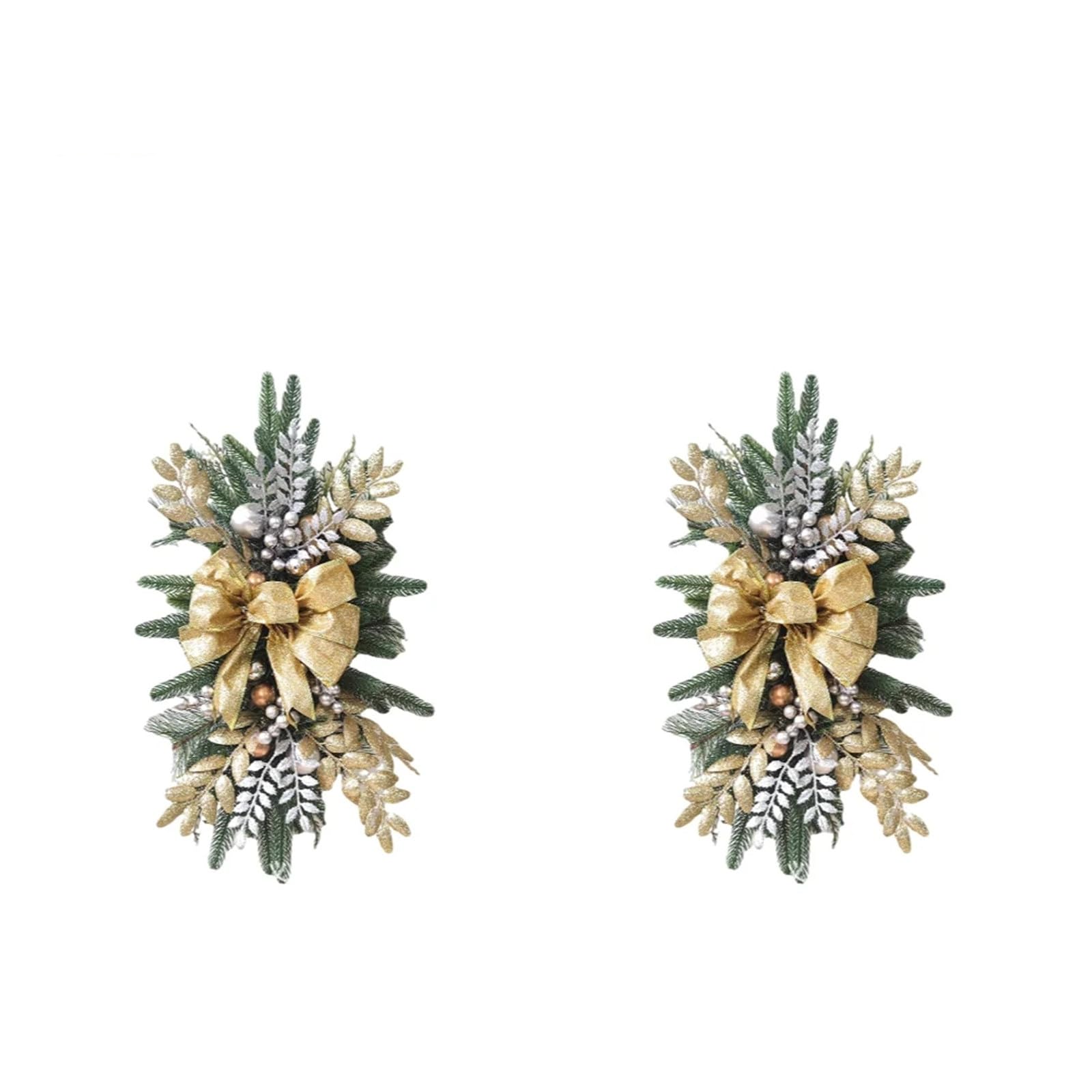 Artificial Christmas Swag Prelit Teardrop Swag Christmas Garland Lights Pre-lit Stairway Swag Teardrop Garland Xmas Staircase Decoration Hanging Pendant for Front Door Wall Stair Home Decor (2PCS)