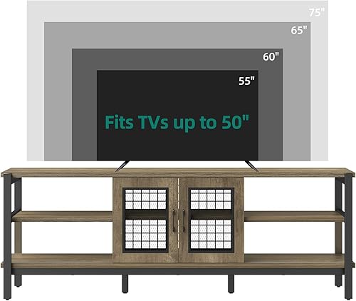 Miniatura 7 de YITAHOME Soporte de TV industrial para televisores de hasta 75 pulgadas puerta de granero centro de entretenimiento rústico consola de TV larga de