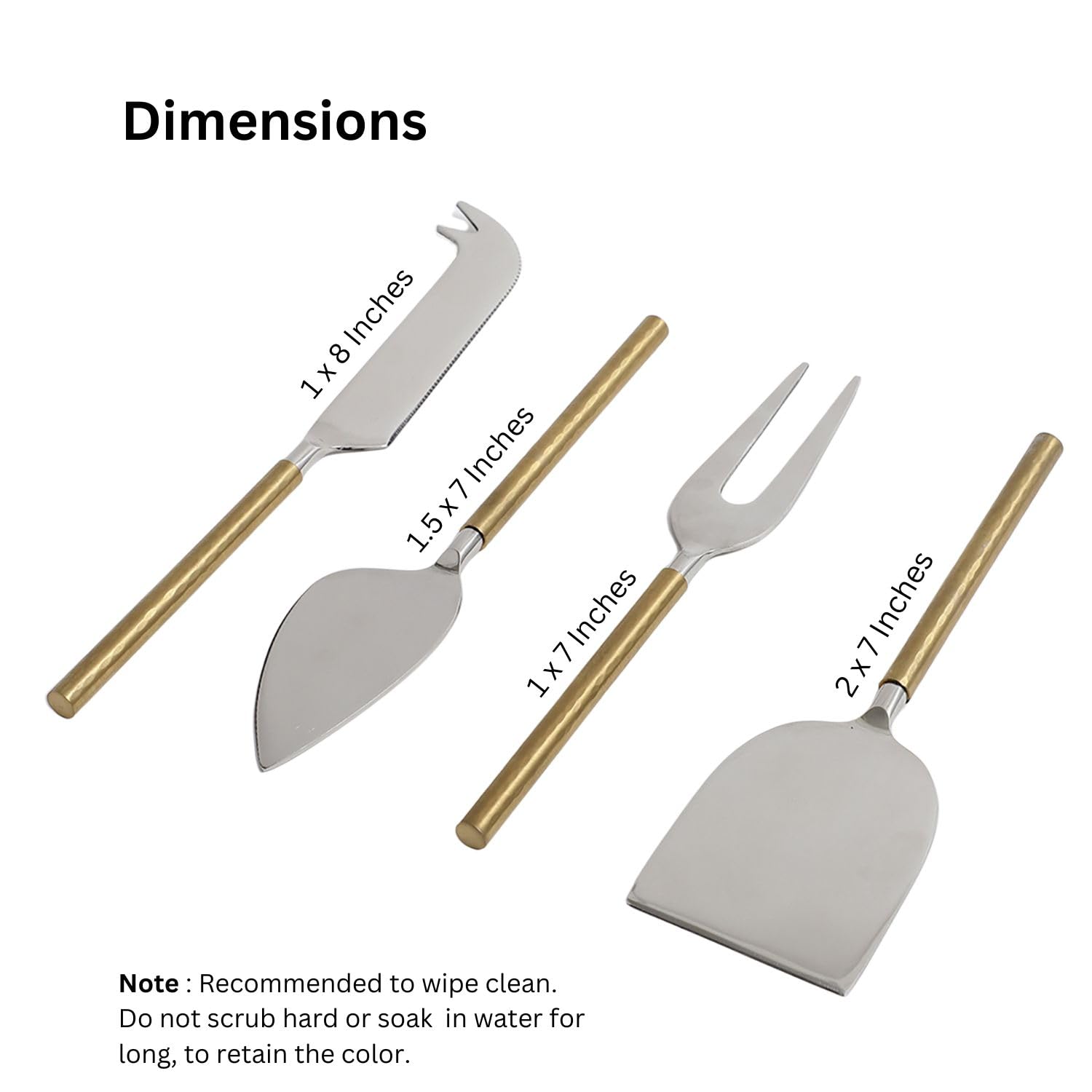 VarEesha Hammered Gold Handles Glossy Steel Heads Stainless Steel Cheese Knives Set | Set of 4 Pieces Cheese Knives, Stainless Steel Cheese Spreader,Slicer,Prongs,Fork 3