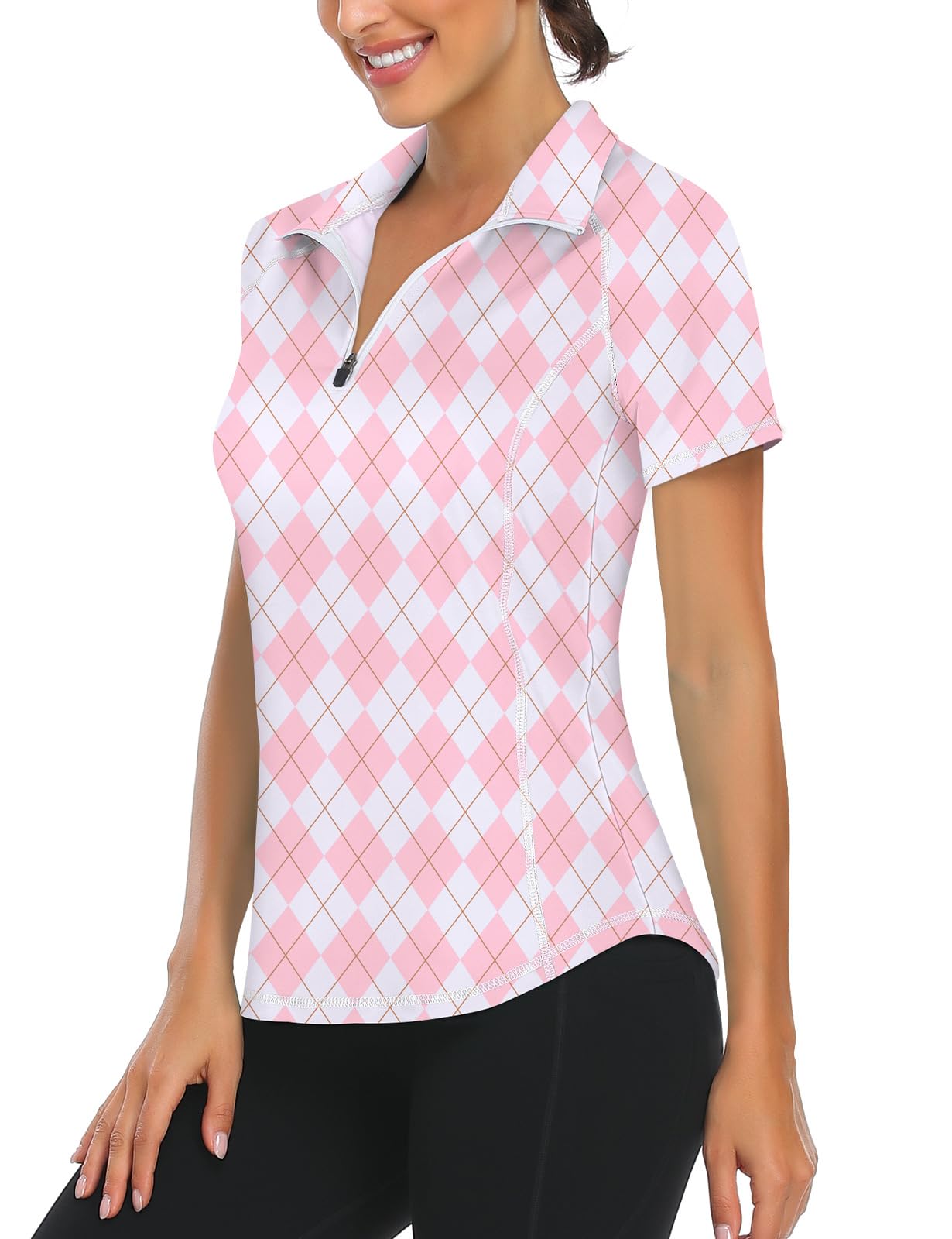 Syphiby Polo de sport à manches courtes pour femme, fermeture éclair 1/4, évacuation de l'humidité, haut de golf, sport, entraînement, course à pied, T-shirt S-XXL