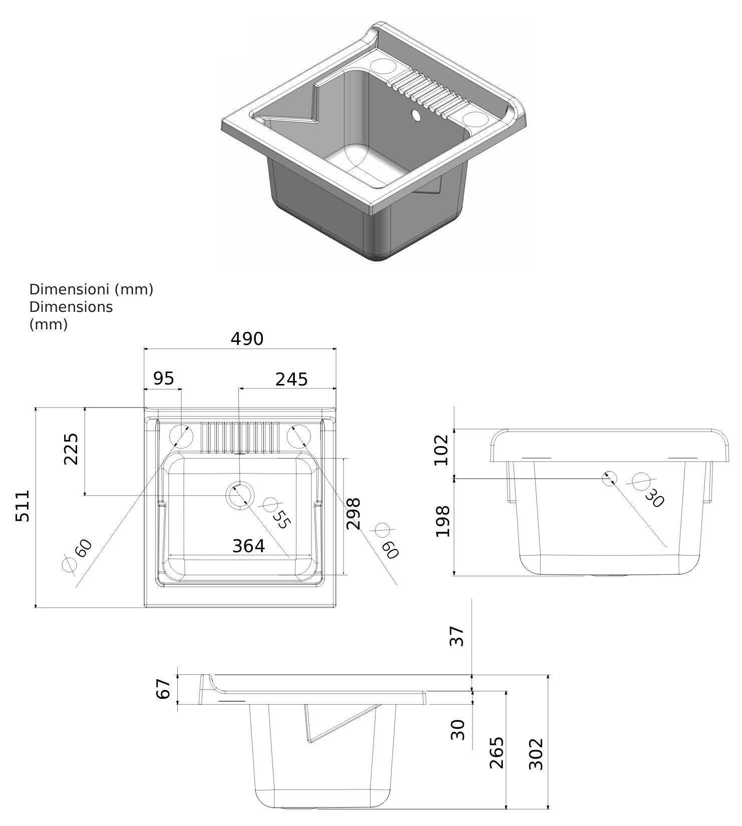 Negrari Esterni Roc 4003 Lavatoio Bianco 50x50 H85 cm Mobile PVC Chiusura Serrandina Vasca Asse Polipropilene Montato Piedini Regolabili Scarico Sifone Per Lavanderia Interno Esterno Luoghi Umidi