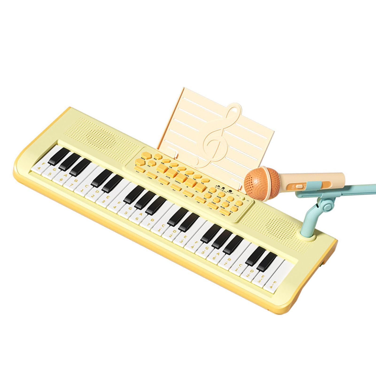 Kit de Piano Eléctrico con Micrófono para Niños, Juguete Educativo Musical de 37 Teclas, Material ABS (Amarillo)