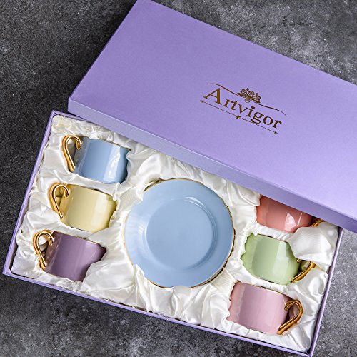 Artvigor 6 Juegos de Tazas de Café/Té de Porcelana Tazas de Cerámica, 200 ml, Juegos de Vajillas de Agua/Leche para… - Imagen 5