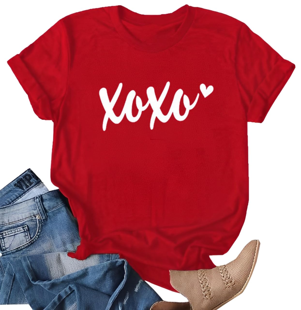 Valentines Shirts Women Love Heart Graphic Print Short Sleeve Tee Tops