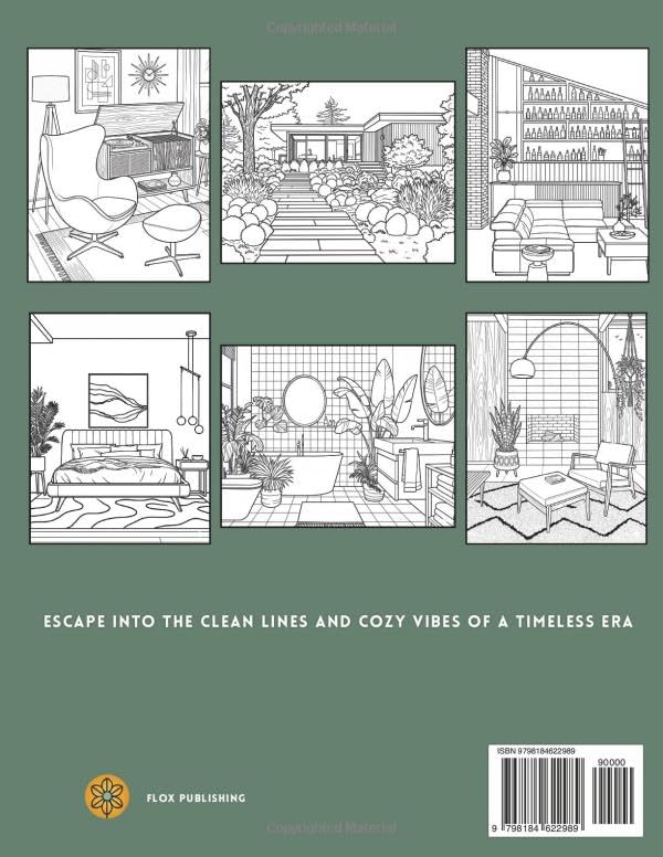 The Midcentury Modern Home: Iconic Rooms To Color: A Vintage Interior Design Coloring Book for Adults Featuring Modern Classic Spaces image 3