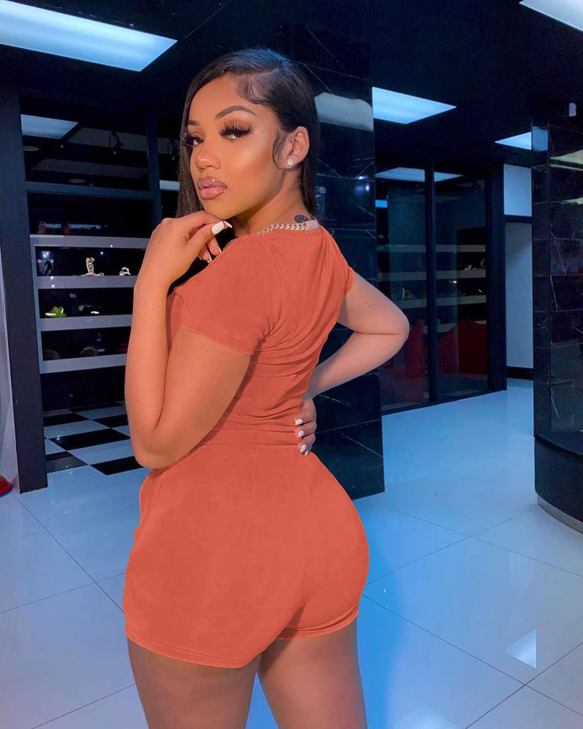 TOPSRANI Womens Two Piece Outfits Bodycon Tracksuit Sweatsuits Jogger Biker Workout Lounge Pajamas Shorts Pant Sets - Image 6