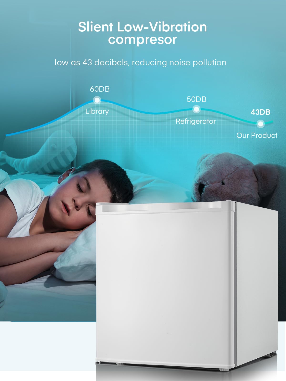 FOHERE 32L Mini Congelatore, Congelatore Piccolo con Porta Reversibile,Silenzioso, 7 Termostato Regolabile, per Hotel/Dormitorio/Appartamento/Ufficio, Nero [Classe di efficienza energetica E]