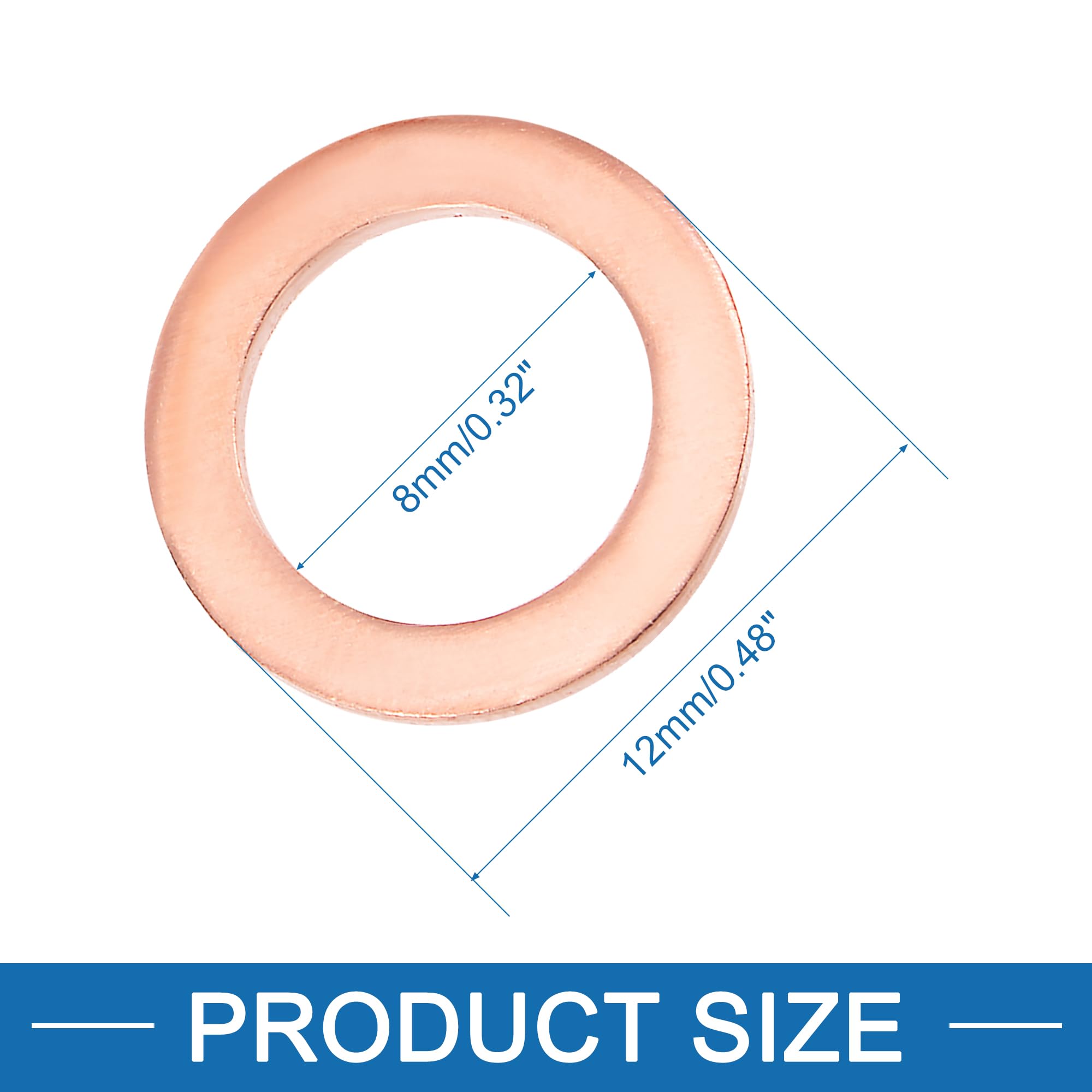 A ABSOPRO Copper Washer M8 x 12mm x 1mm Flat Sealing Gasket Ring (Set of 50), Brown, 8mm x 12mm x 1mm - Image 3