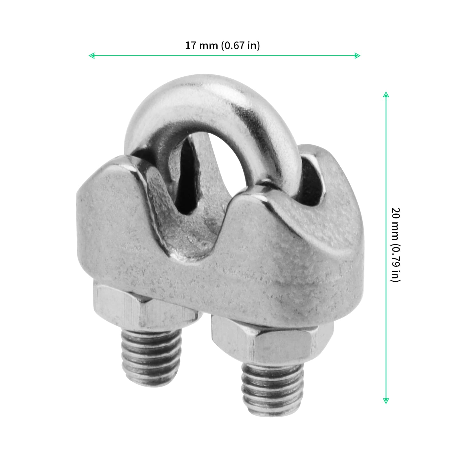 FUNSUEI 30 PCS 1/8 Inch Wire Rope Clamp Clip, M3 Stainless Steel Wire Rope Cable Clamp U Bolt Saddle Fastener Cable Clip Connector Clothesline Tightener for Home, Industrial Use — Amazon image 2