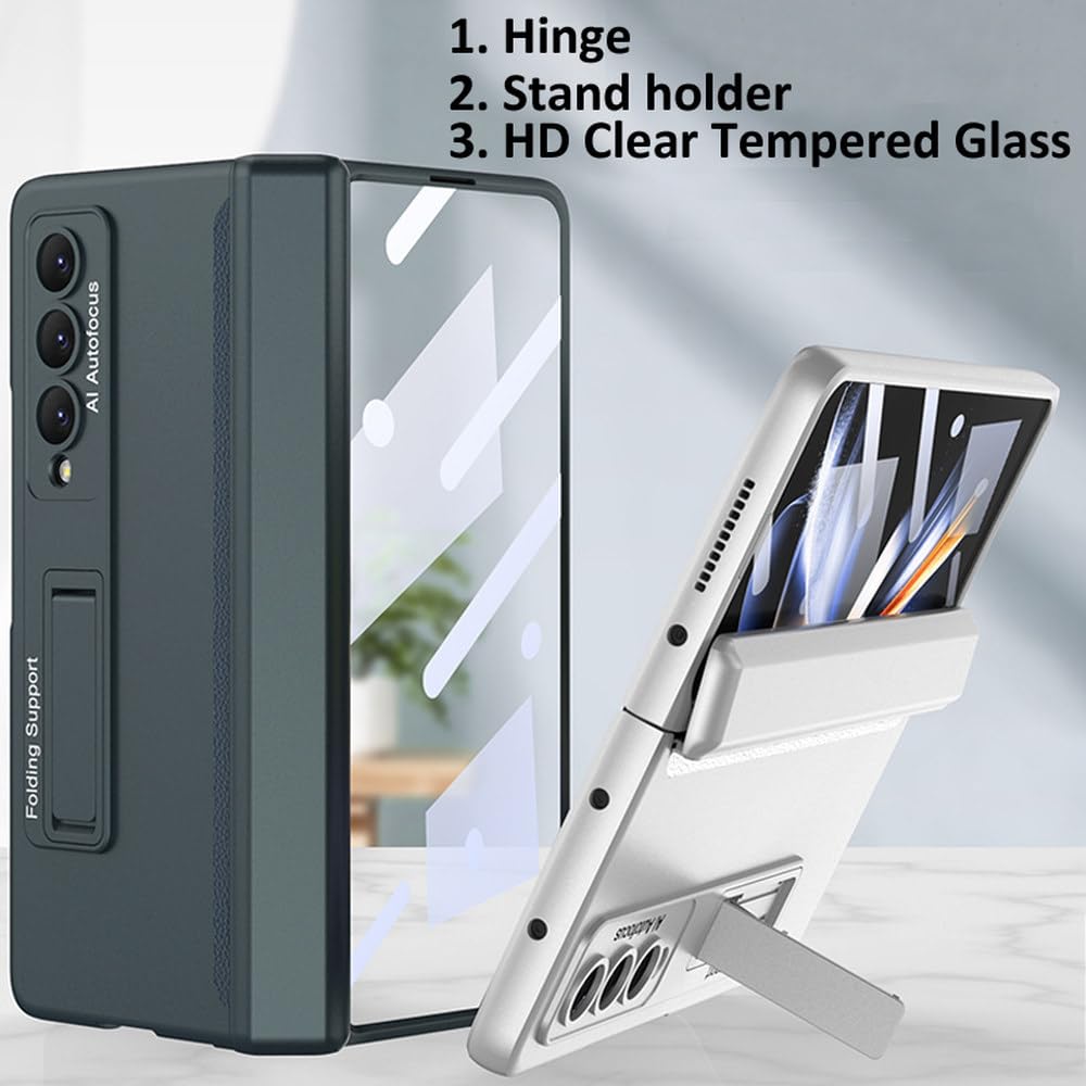 Funda con bisagra magnética para Samsung Galaxy Z Fold4 Fold3 Fold 4 3 Soporte de Vidrio Templado Cubierta de plástico Mate, Verde Medianoche, para Samsung Galaxy Z Fold 3