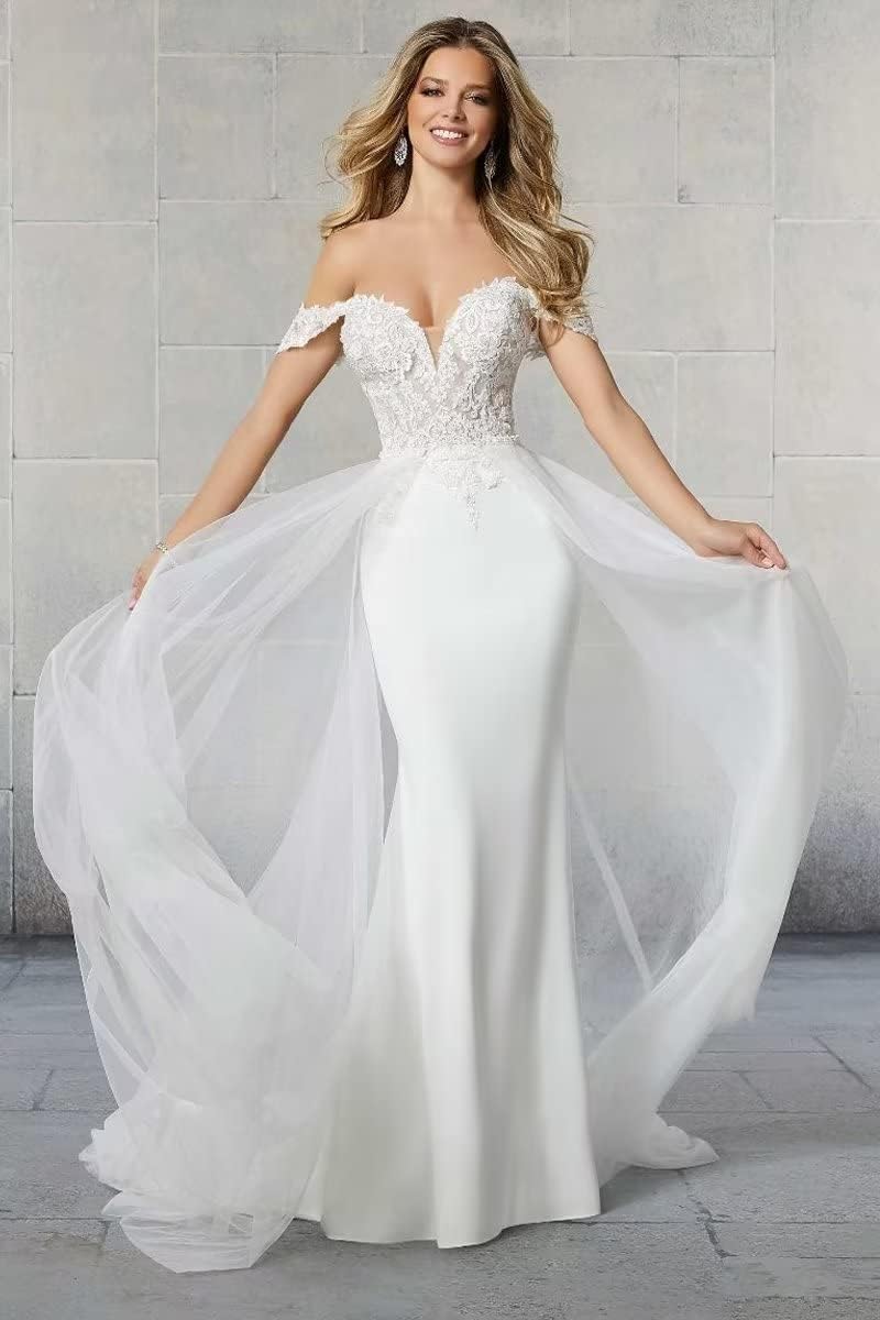 Abito da Sposa Abiti da Sposa Manica Lunga Scollatura a V Ufficio Civile Moda Sposa Abiti da Sposa, Avorio 03, 38