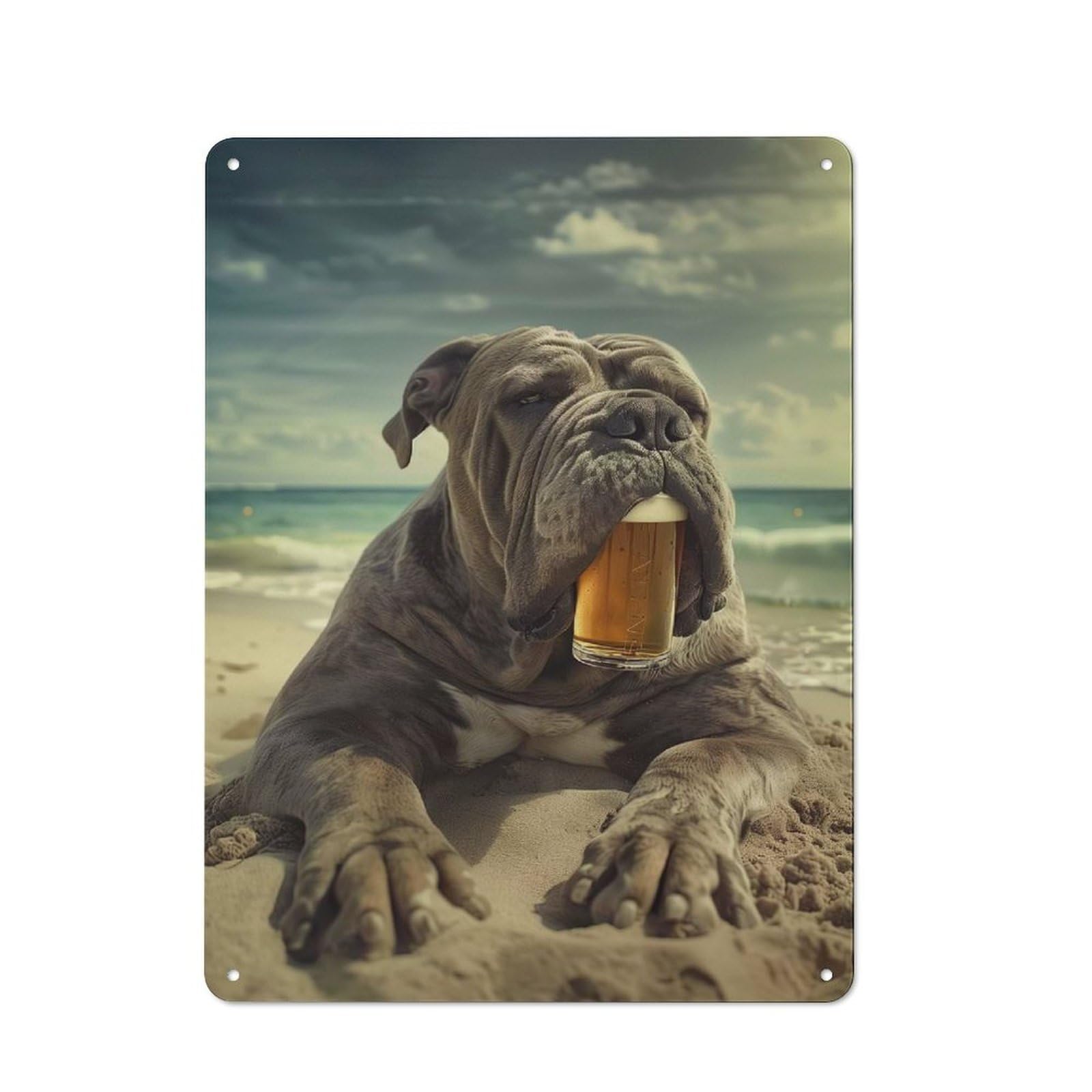 Junmoney Neapolitan Mastiff Beer Modern Vintage Metal Wall Decor 40X30cm, Office Metal Sign For Office, Study, Studio Or Hallway