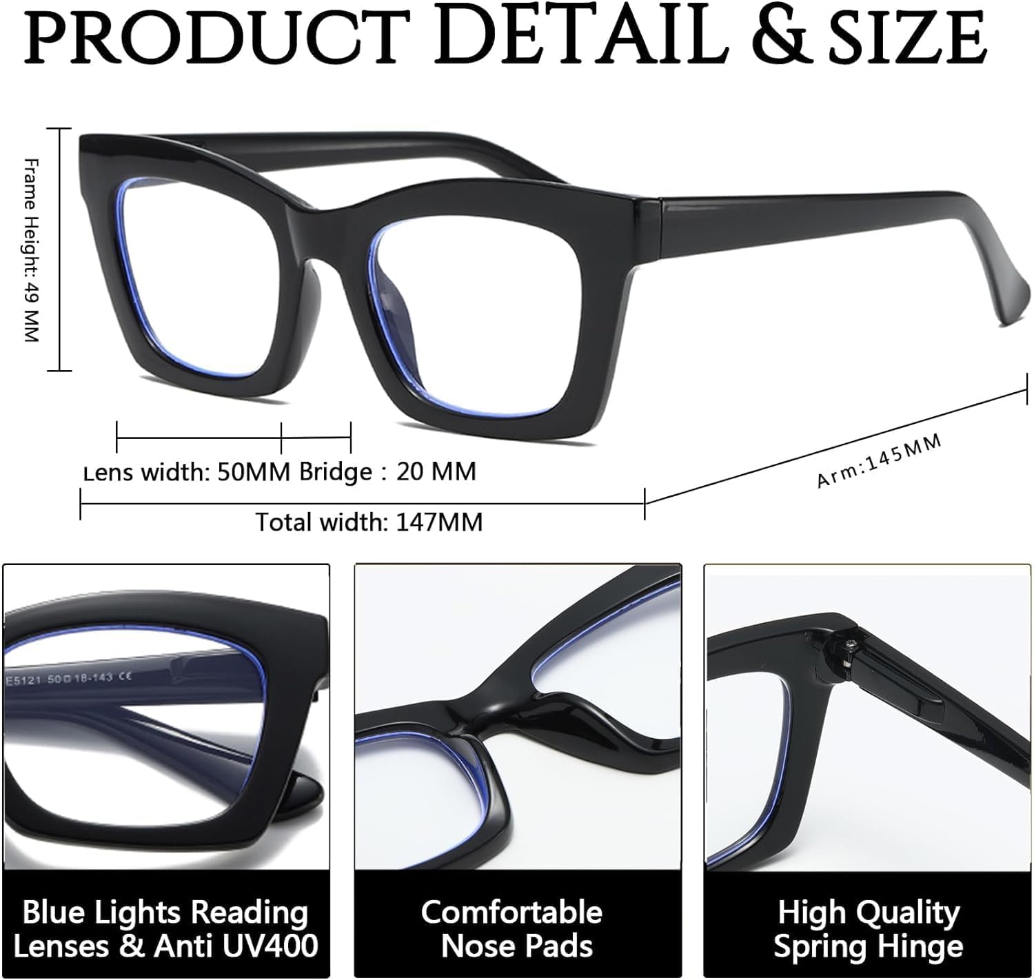 Hubeye Oprah Style Readers for Women Stylis Style Reading Glasses with Blue Light Blocking and Spring Hinge - Image 4