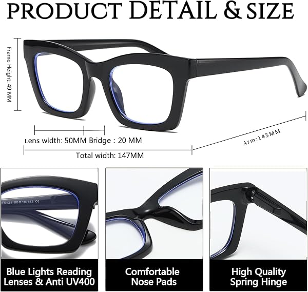 Hubeye Occhiali da lettura da Donna Retrò alla Moda con la Cerniera a molla Occhiali Anti Luce Blu (Nero+Verde, 1.75) - 2