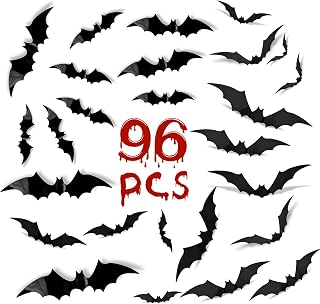 Halloween Decorations 3D Bats 96 Pcs, Halloween Decorations Outdoor Indoor, Halloween Decor Wall Decal Stickers, Bats Halloween Decoration for Bedroom 4 Different Sizes Scary Bats for Halloween Party