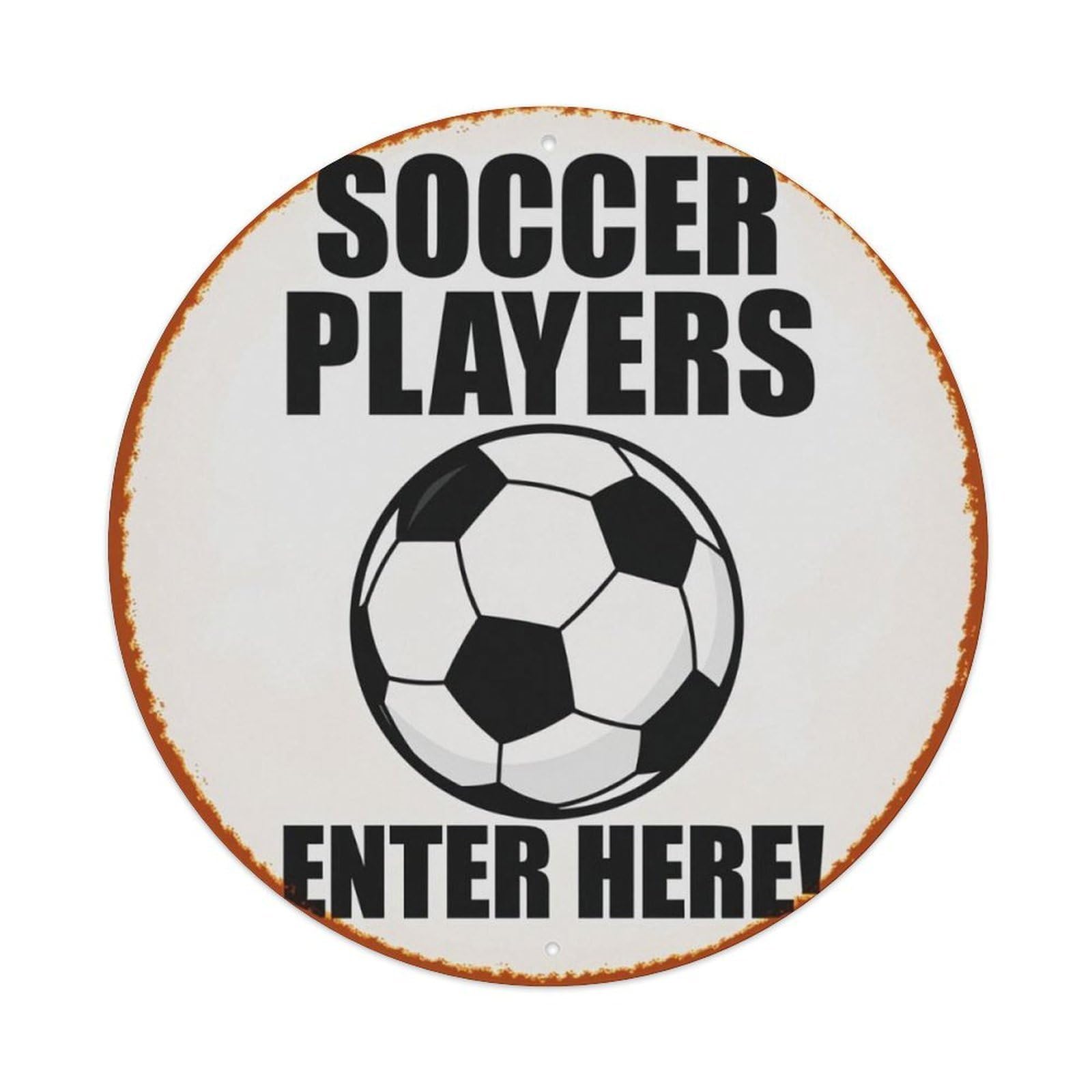 Vintage Rust Soccer Players Entrance Round Decor Sign Vintage Aluminium Metal Sign, Retro Wall Decor for Home, Bar, Garage & Farmhouse 20x20cm