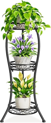iDavosic.ly Soporte de metal para plantas de 3 niveles para interiores, 34 pulgadas de alto, soportes de esquina para plantas al aire libre,