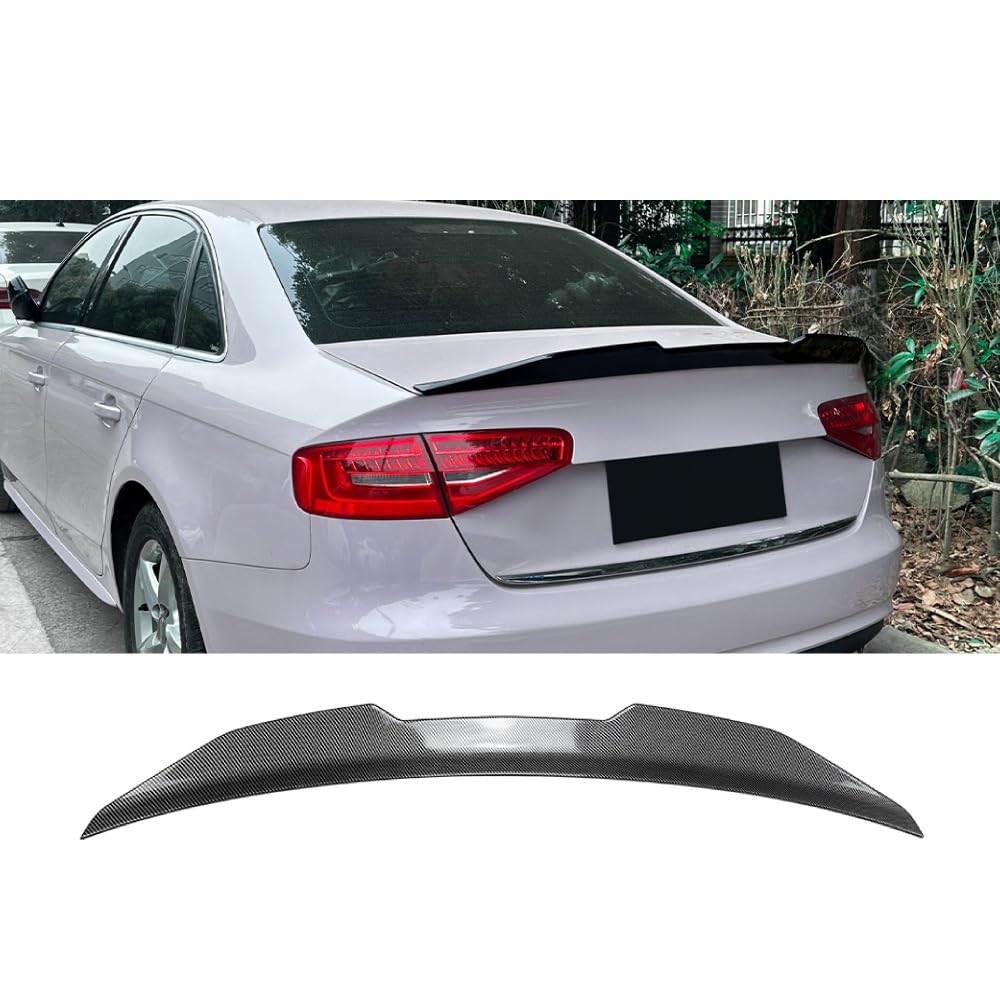 FJINQIANG Car Spoiler Rear for Audi A4 S4 B8 PSM 2009-2016, Sedan Rear Trunk Boot Lip Wing Spoiler, Rear Wing Spoiler Trim Cover,Carbon Fiber Look
