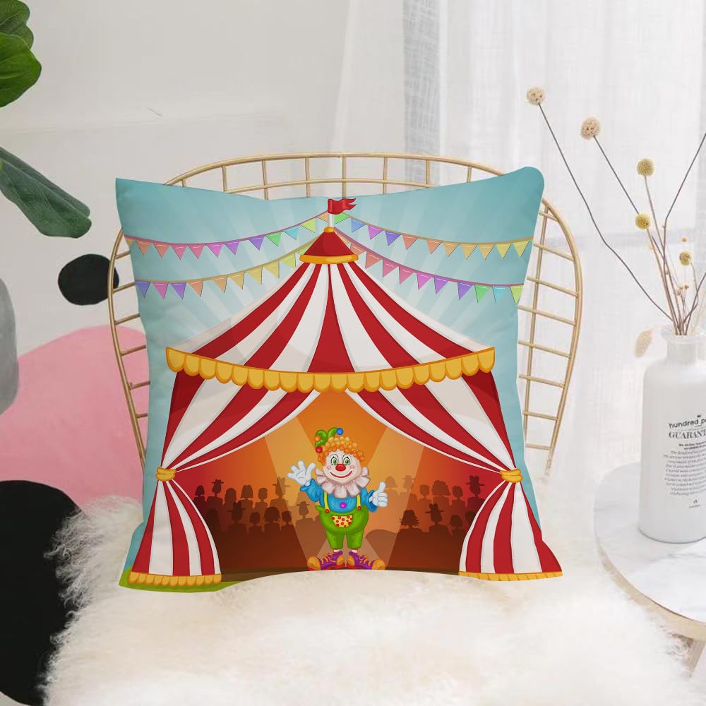 HYMSXW Cushion Cover,Throw Pillow Case Home Decorative for Living Room Bedroom Sofa Chair 20X20 Inch,Circus, the spotlight joyful clown, kicks off the show in the iconic tent,Pillowcase 50X50cm