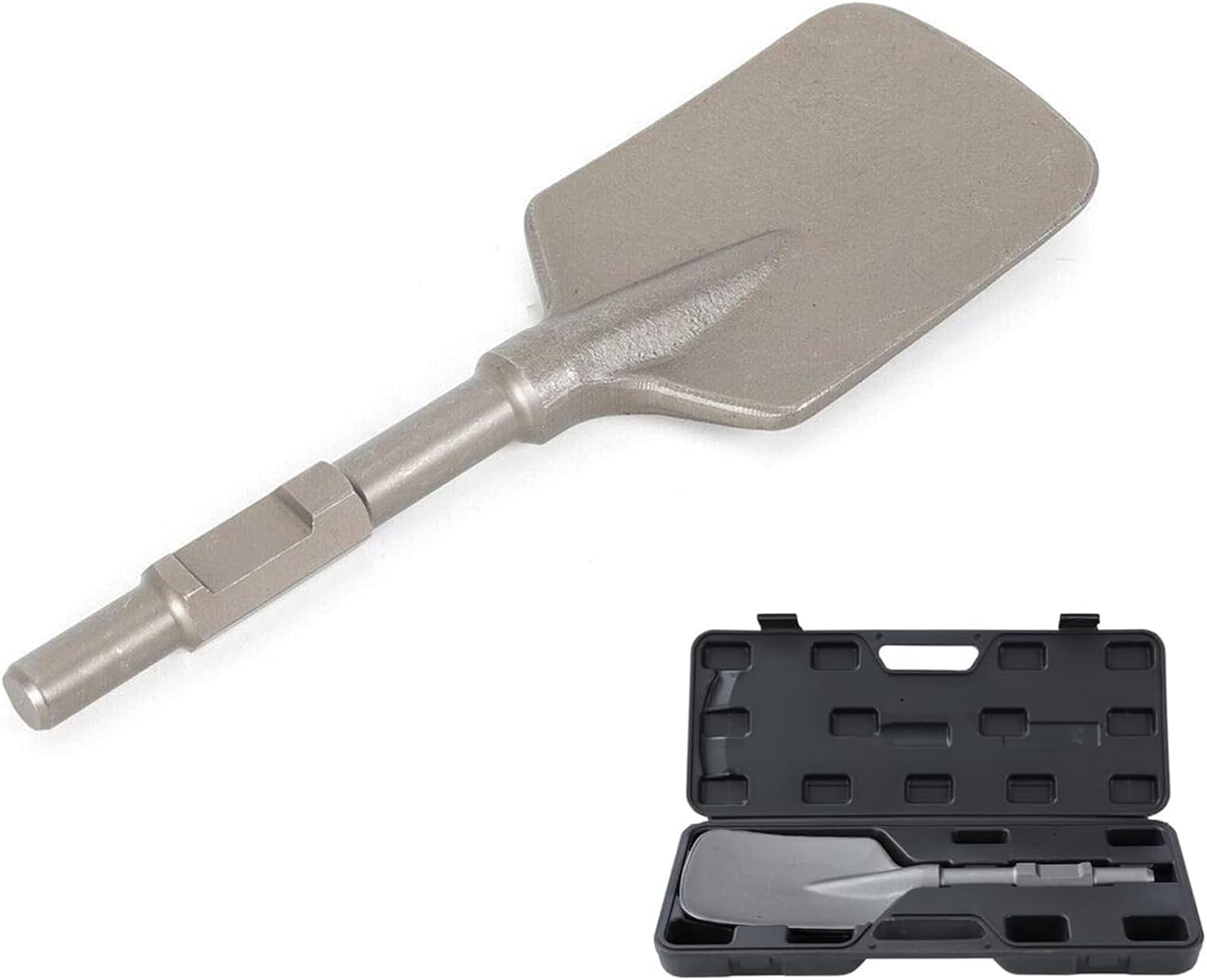 40Cr Chromium Steel Clay Spade Chisel Bit Jack Hammer Concrete Stone Breaker Hex Shank Demolition Shovel with Tool Box for 65/95 Jack Hammer