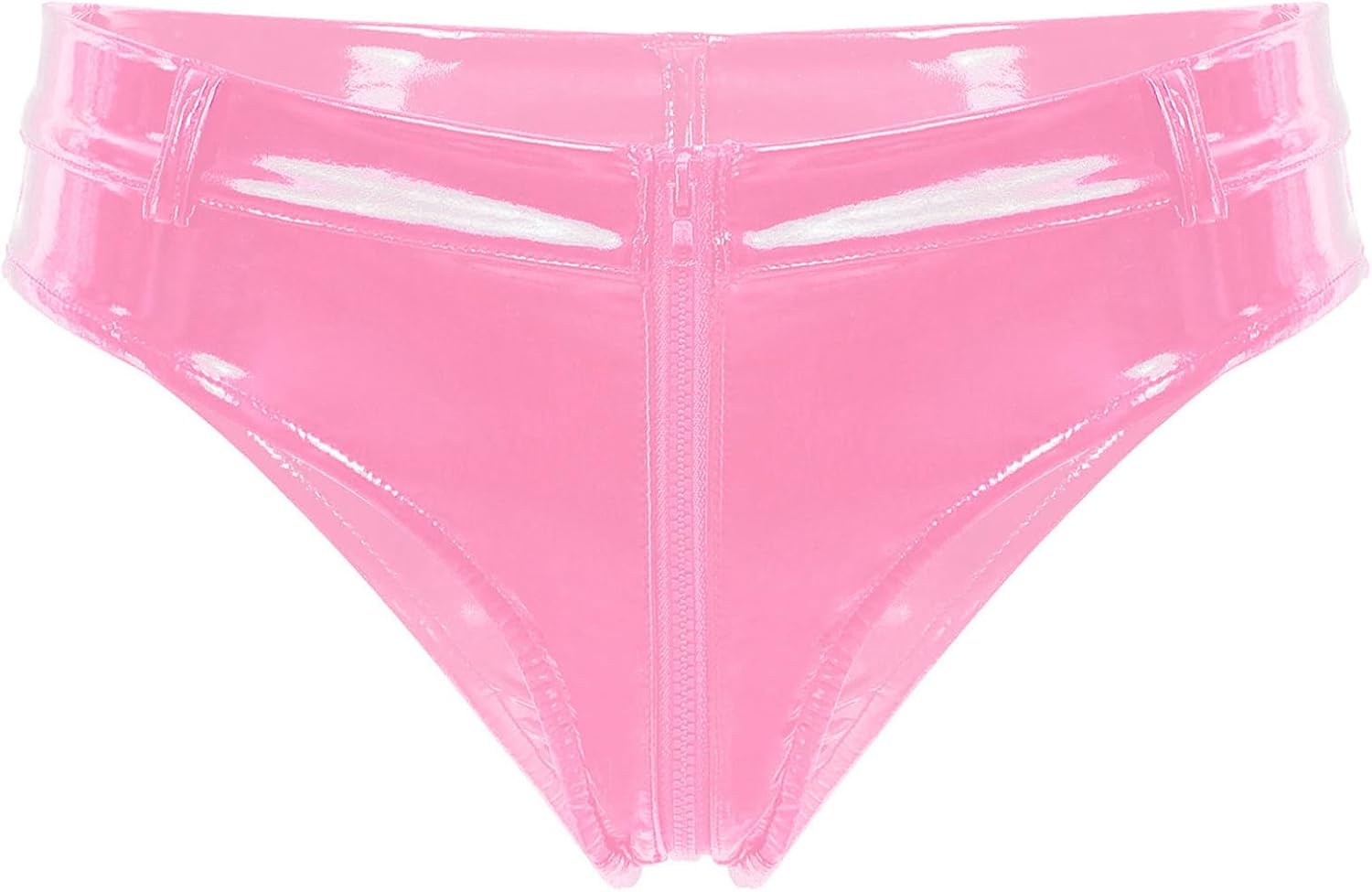 ranrann Men's Faux Leather Low Rise G-string Thongs Patent Leather Two-way Zipper Underwear
