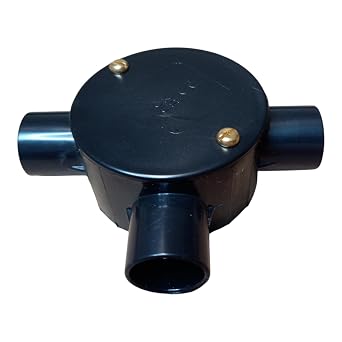 Black 20mm PVC 3 Way Tee Conduit Box with Lid & Screws - Pack of 1