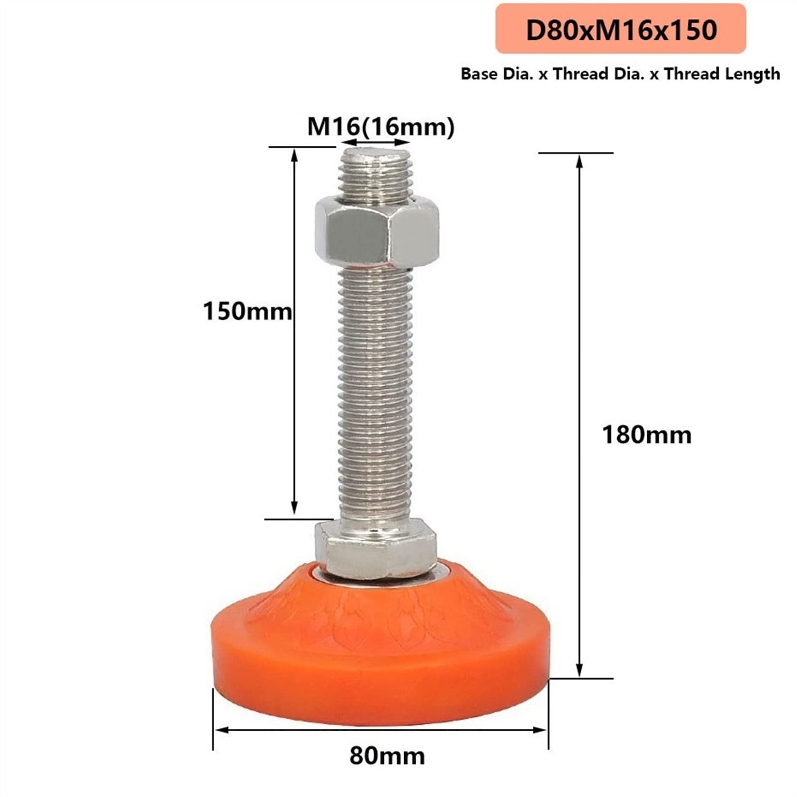pies niveladores， Pies niveladores, Patas ajustables con rosca M16 Patas de tornillo nivelador de acero al carbono de alta resistencia for equipos mecánicos de muebles, paquete de 4(D80xM16X150)