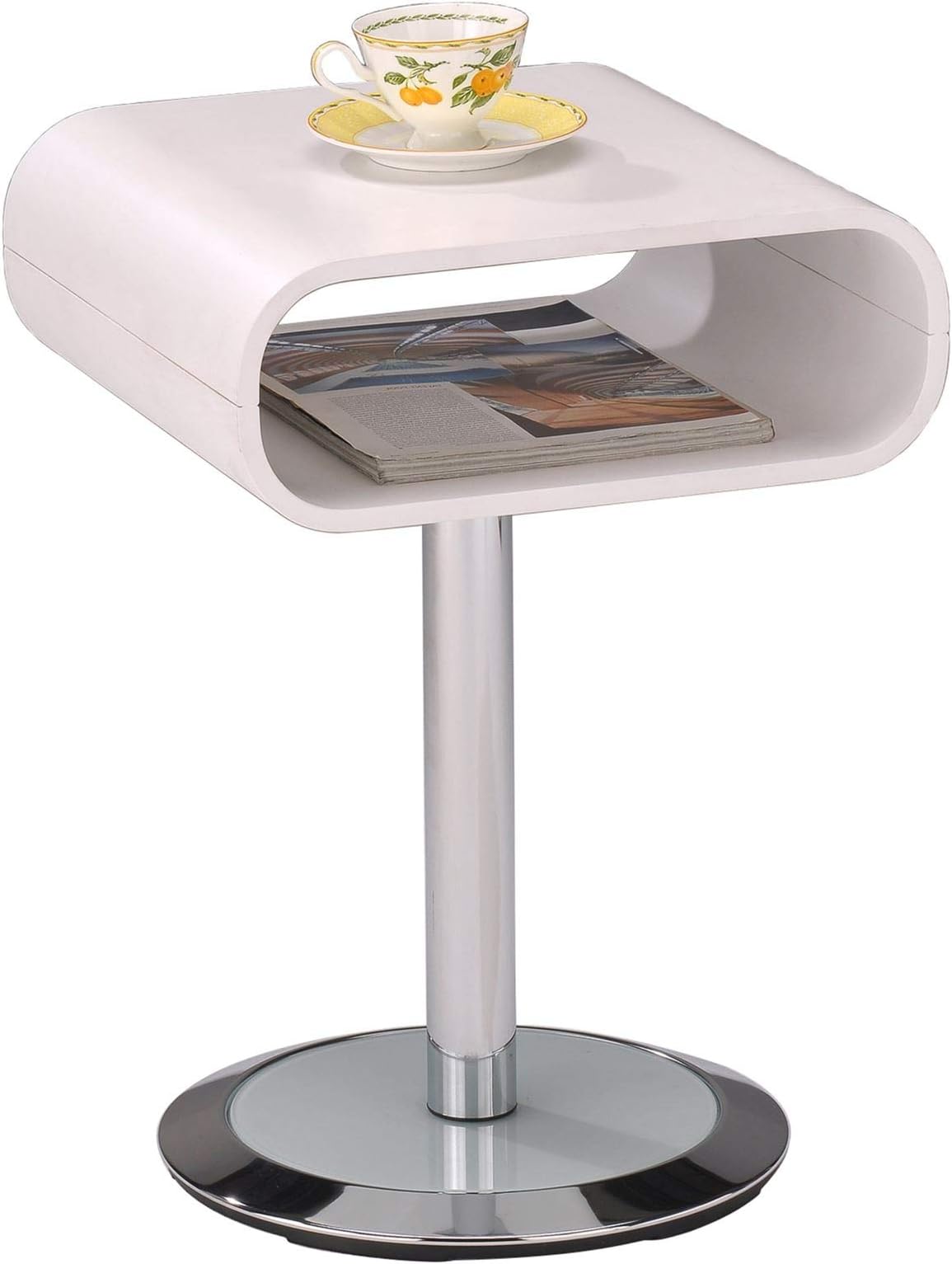 IDIMEX Victoria Side Table in White and Chrome with Glass Top in Base
