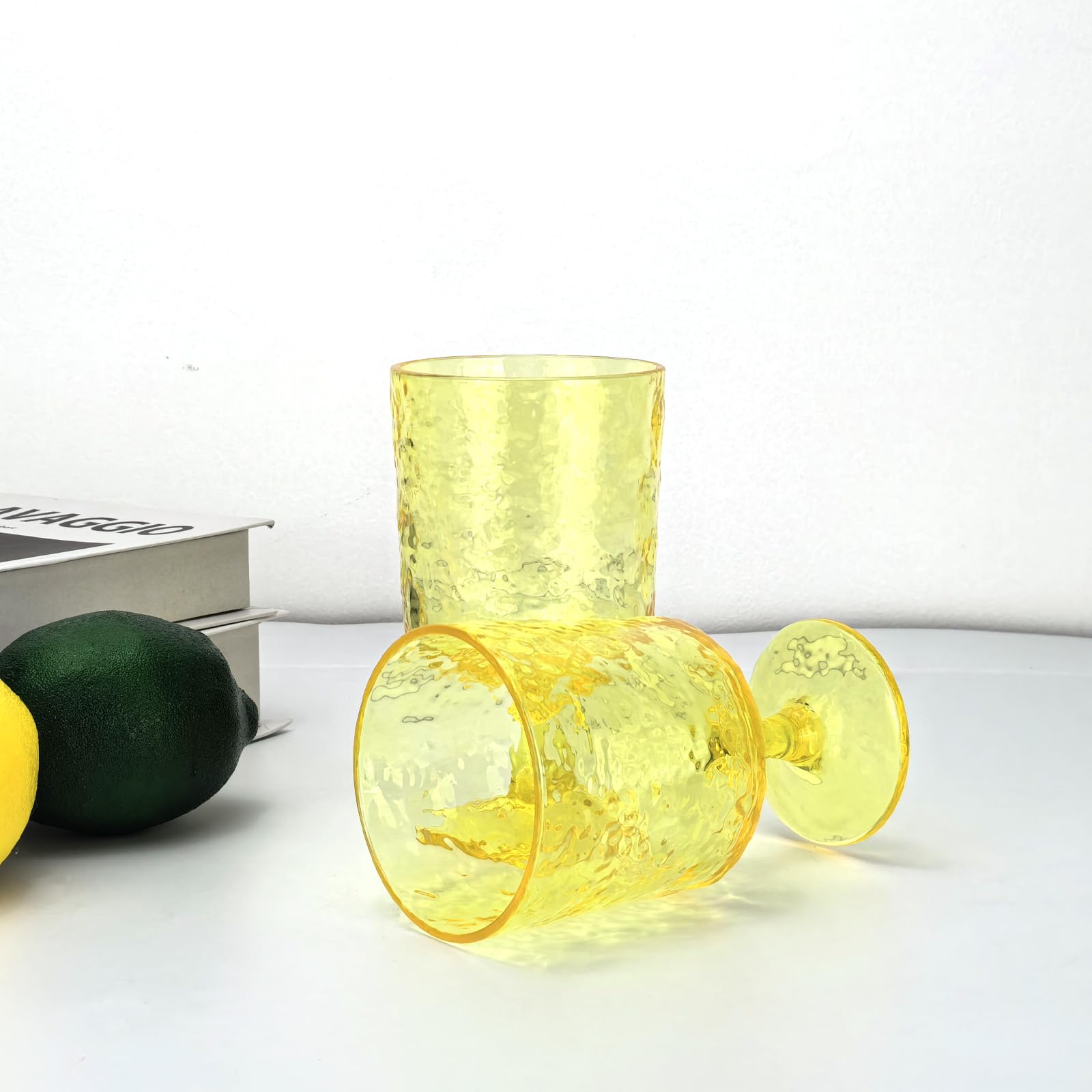 Juego de 6 copas de vino acrílicas iceberg de 325 ml, vaso de vino de tallo de plástico para fiestas multiusos, sin BPA y duradero (amarillo)