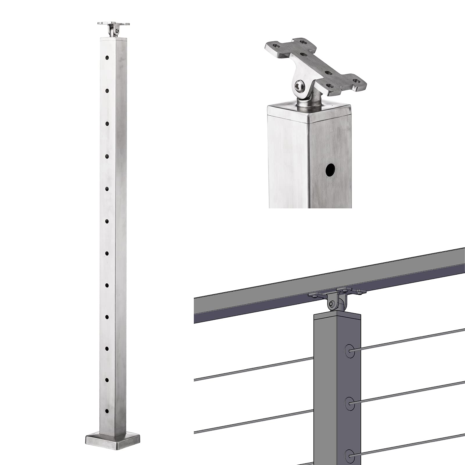 Buy Senmit Cable Railing Post with Angle Adjustable Bracket 42"x 2"x 2