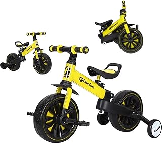 三輪車 2-6歳子供用 5in1キッズバイク 折りたたみ ハンドル・シート高さ調整可能 へんしんバイク 子供自転車 ベビーバイク 持ち運び便利 (yellow)