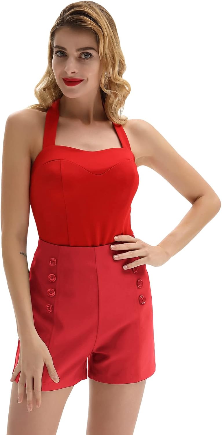 Belle Poque Women High Waist Stretch Sailor Pinup Shorts - Image 2