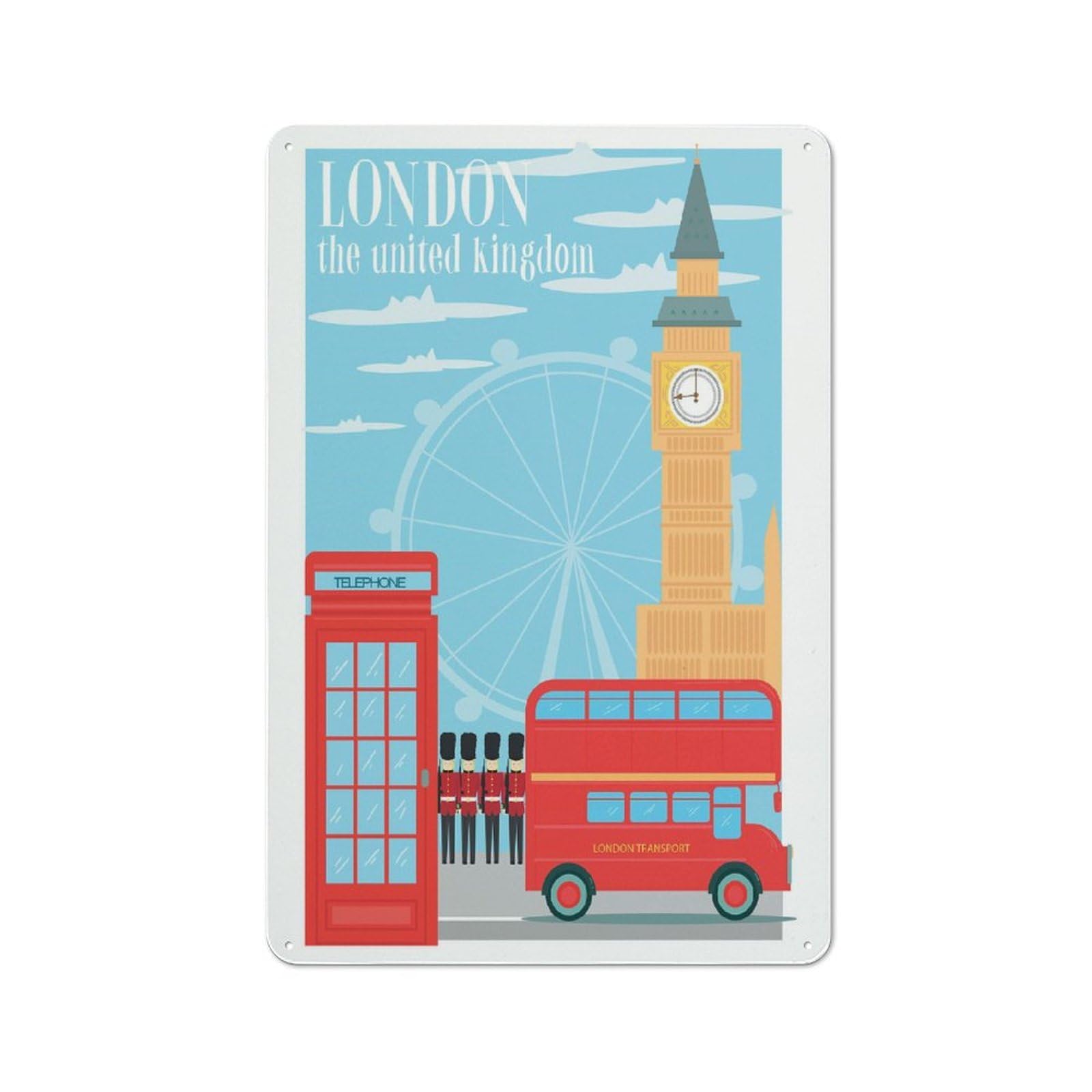 Junmoney London England Vintage Metal Plaque 30X20cm For Café Or Restaurant, A Decorative Gift For A Newly Furnished Café And Restaurant