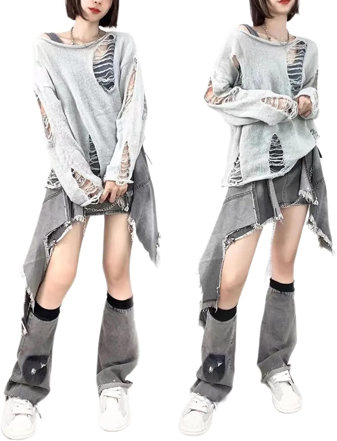 Leg Warmers, Women Vintage Flared Loose Leg Warmer Sleeve Japanese Punk Elastic Ribbed Cuff Gray Long Socks Boot Cuff Covers