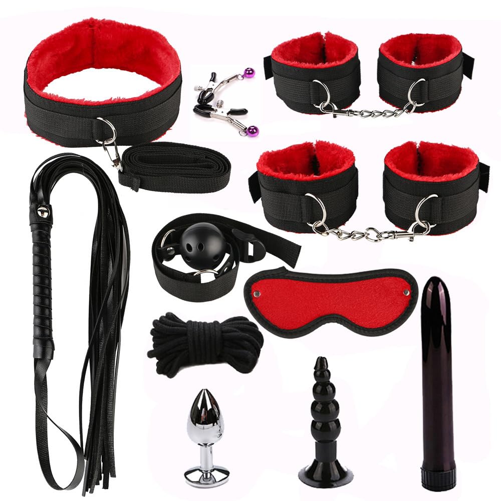 HUNTVE Set di 11 romantici Set da Yoga per Coppie in Nylon Regolabile B`D'S`M (Collezione Nera e Rossa)