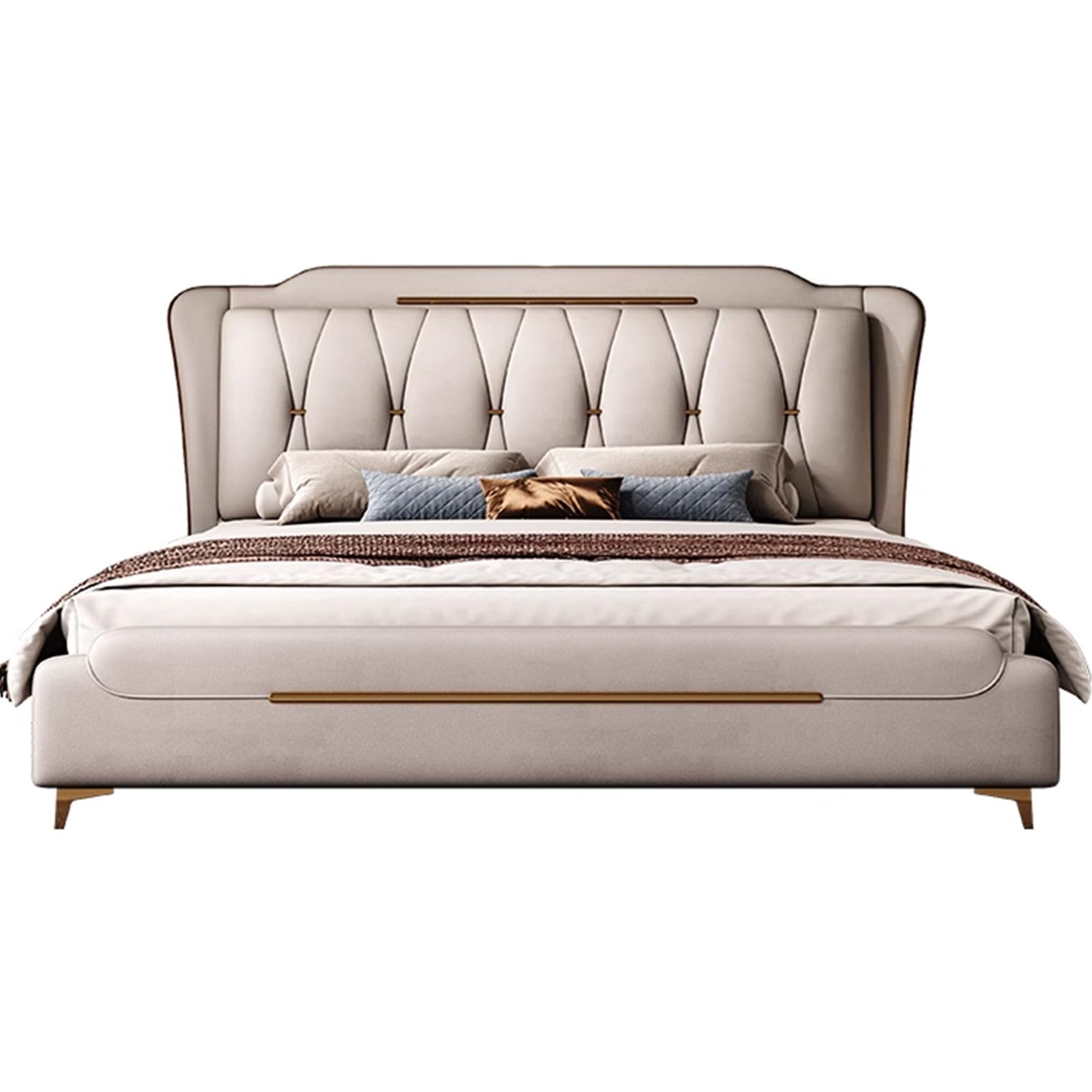 Modern Luxury King Size Genuine Leather Wood Bed Upholstered Platform Bed Frame with Headboard and Lift Up Storage