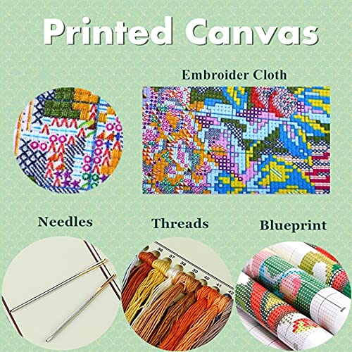 Image of Joyhoor Cross Stitch Kits for Beginners Stamped Cross-Stitch Supplies Needlework preprint Embroidery Kits for Adults DIY Needlepoint Kits Embroidery Patterns 11CT-Eagle Soaring 18.x18 inch