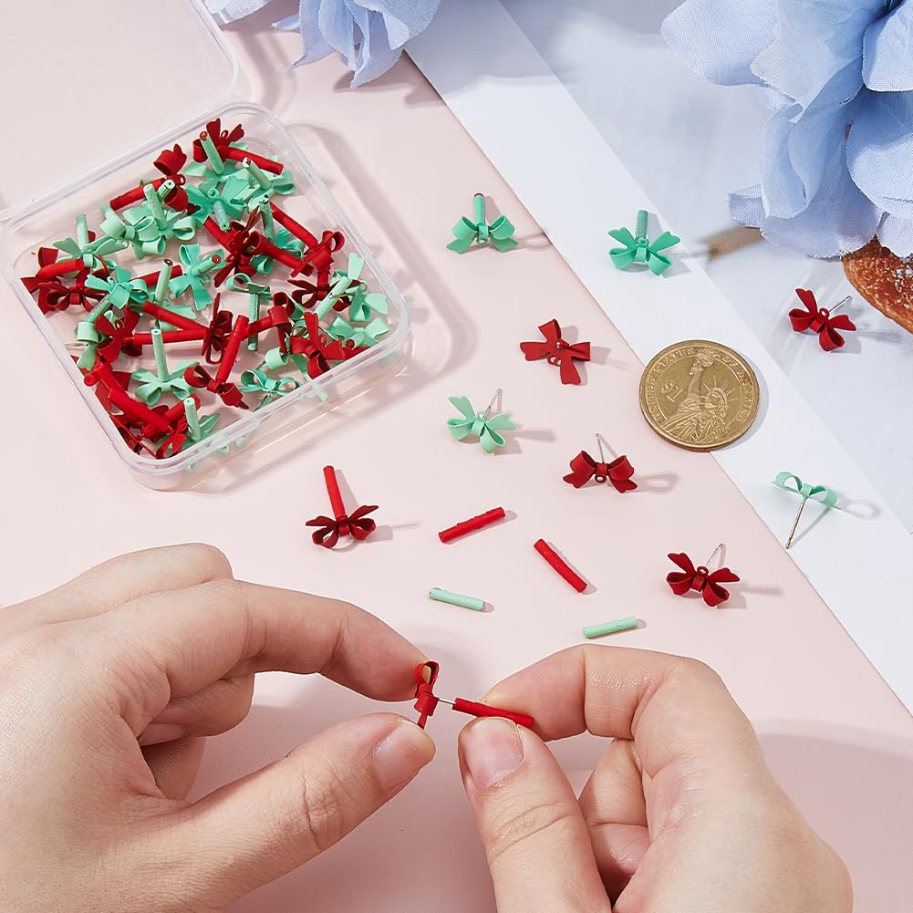 DICOSMETIC 40 pezzi 2 colori fiocco orecchino di fissaggio tema natale loop orecchini orecchini in lega anello spilla in argento sterling 925 penna 40 pezzi tappi in plastica