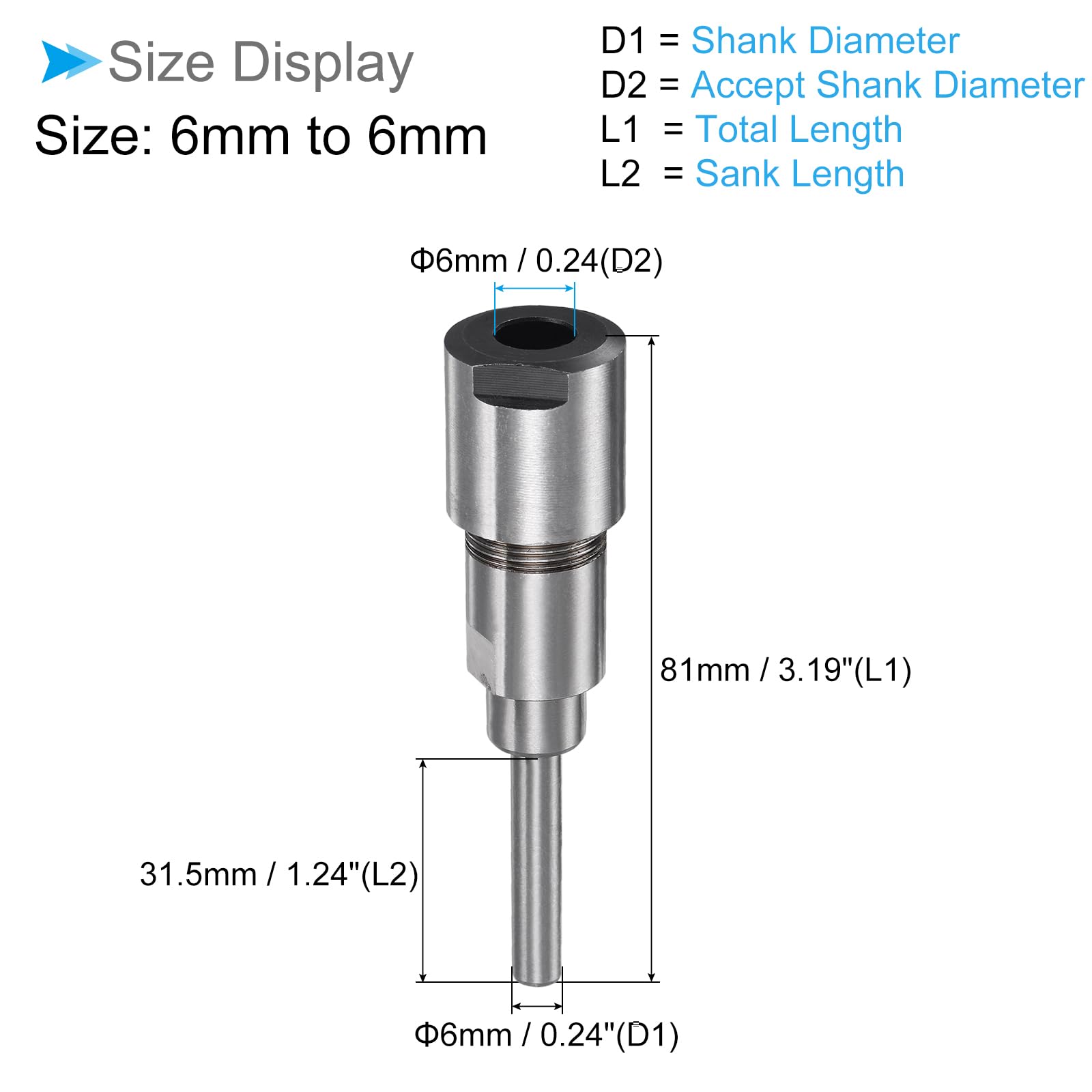 CoCud Router Collet Extension Rod Converter Adapter, 6mm to 6mm 1/5 Shank, Milling Rod Chuck Extender - Image 2