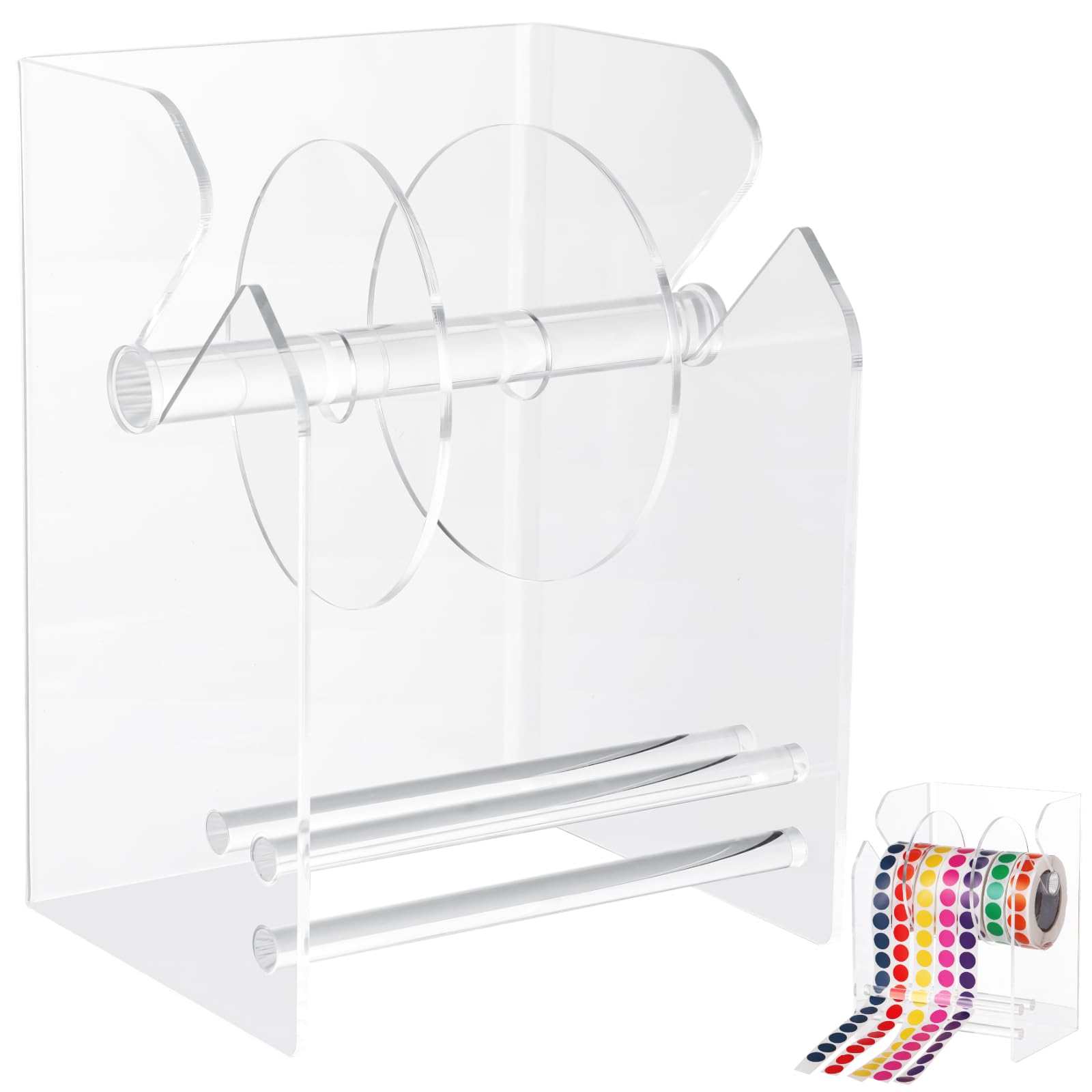 Clear Label Roll Holder, Transparent Acrylic Tape Dispenser, Adjustable Desktop Sticker Roll Holder for Office and Home, Adjustable Sticker Roll