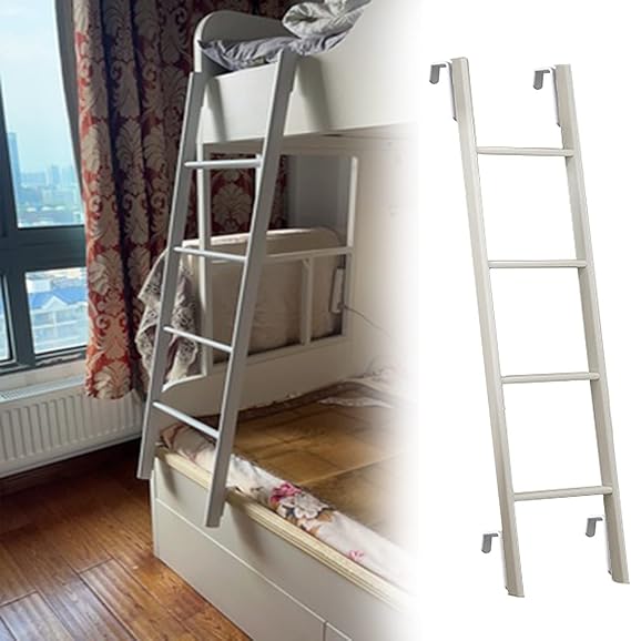Bunk Bed Ladder White RV Bunk Bed Ladder with Hooks, Hanging Leaning