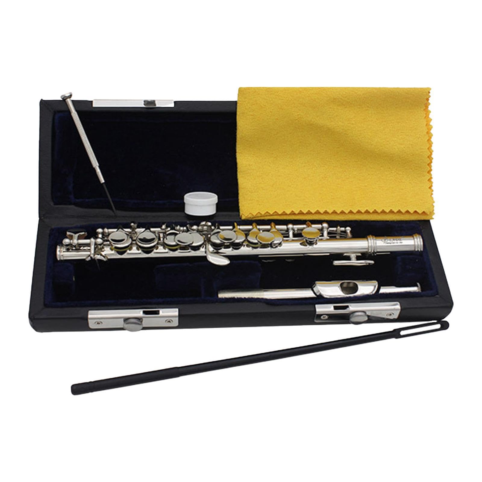 Piccolo Flöte in C Dur, leicht zu spielen, ideal für Anfänger. Inklusive Hartschalenkoffer und Zubehör. Traditionelles Instrument mit 16 Löchern, Silber, 31.5 x 1.3 cm