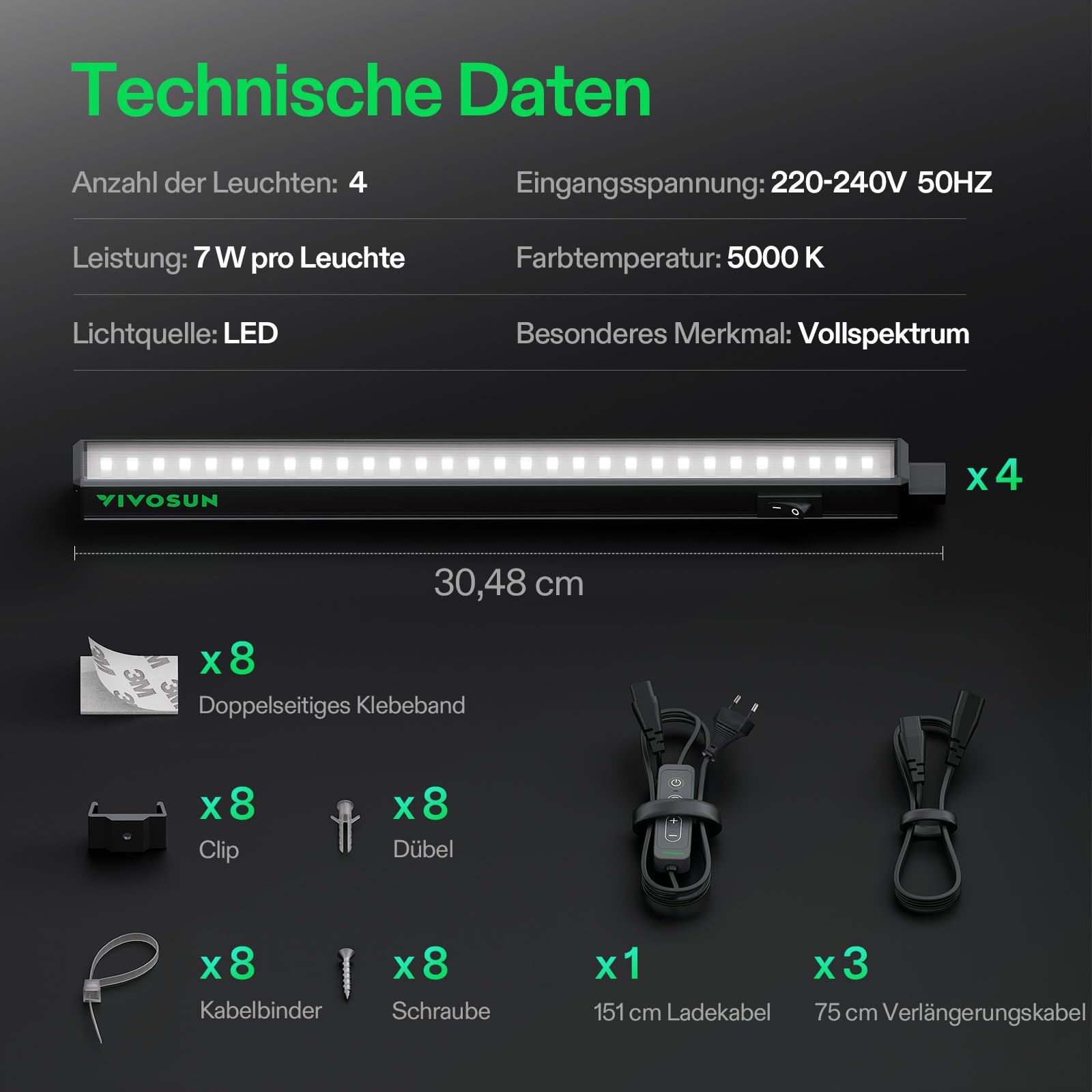 VIVOSUN T5 LED Pflanzenlampe 30 cm, 5000K Vollspektrum Grow Lampe, 28W (4x7W) Grow Light mit Timer & Dimmer, für Growzelt, Anzucht, Hydroponik & Indoor Pflanzen, SGS kompatibel, 4er Set